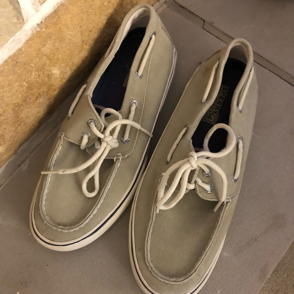 Men’s beige Sperry canvas shoes size 10